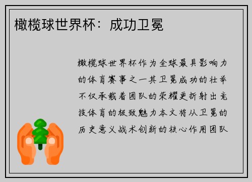 橄榄球世界杯：成功卫冕