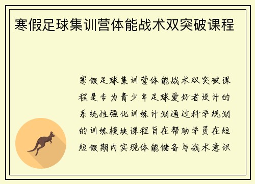 寒假足球集训营体能战术双突破课程